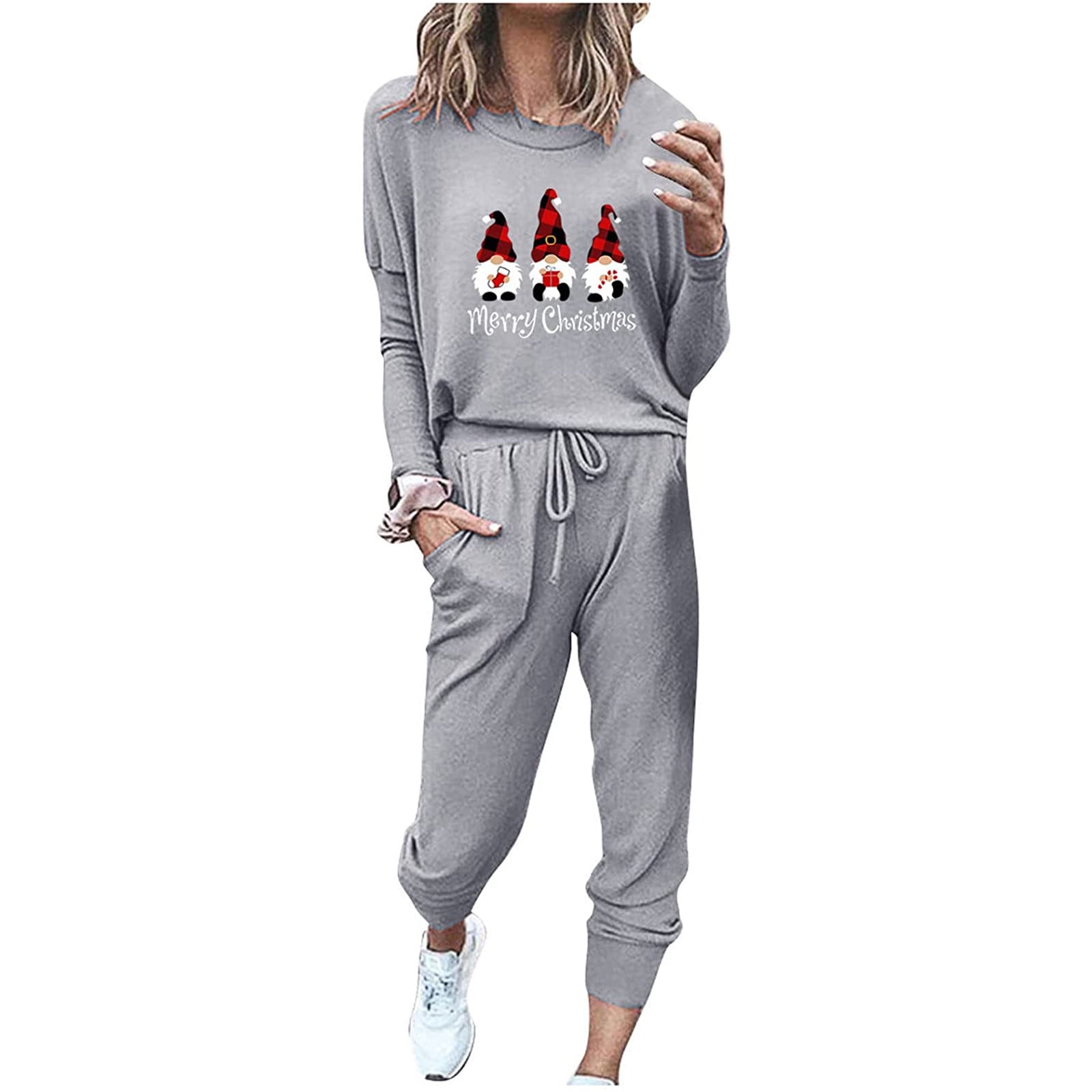 HGGT Christmas Women Stripe Patchwork Two Piece Sweatsuit Round Neck  Pullover and Skinny Long Pants Sets - Walmart.com