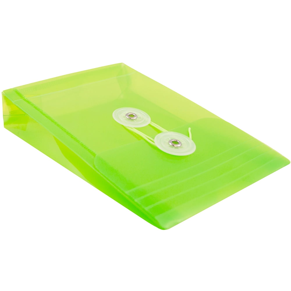 JAM Paper Plastic Envelopes with Button & String Tie Closure, 4 1/4 x 6 1/4, Lime Green, 3/Pack