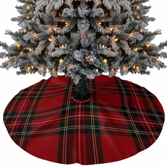 Christmas Christmas Tree Skirt 36 Inch, Vintage Red Green Gingham Plaid Grid Tartan Lines Xmas Tree Skirt, Christmas Tree Mat Ornaments for Home New Year Party and Holiday Decor Supplies