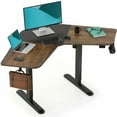 thumbnail image 1 of FITUEYES Bureau Électrique en Forme de L 36 x 35 Pouces Hauteur Réglable Bureau d'Angle Assis-Debout Table de Bureau à Domicile, Cadre Rouge Marron + Noir, 1 of 6