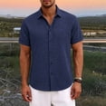 thumbnail image 4 of Kojanyu Men's Solid Linen Beach Shirt Short Sleeve Cuban Collar Button-Front Pocket Summer Casual Top with Cuff Detail S-3XL, 4 of 4