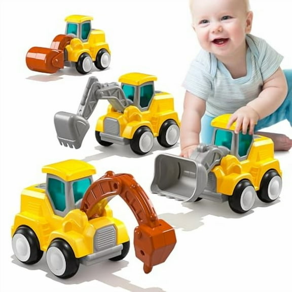 Press and Go Construction Vehicle Trucks Toys for Toddlers 2-4,4 PCS Car Trucks for Boys Girls with Flexible Joints,Kids Toddlers Toys for 3 4 5 6 Years Old Boys Girls Birthday Gifts