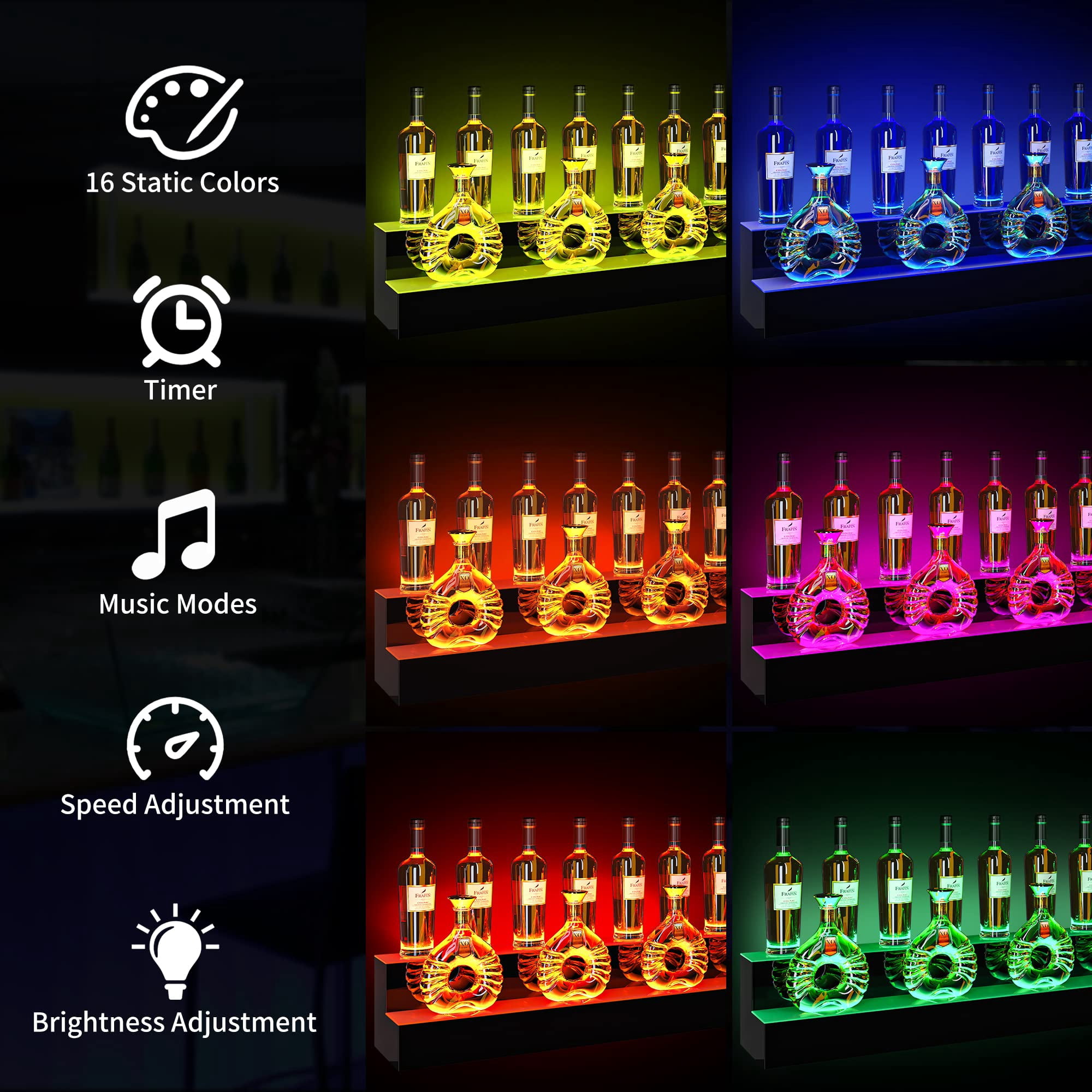 Dextrus LED Lighted Liquor Bottle Display Shelves 2-Step 60-inch, Bar Liquor Alcohol Wine Holder Display Shelf for Home Counter Party with Remote & App Control