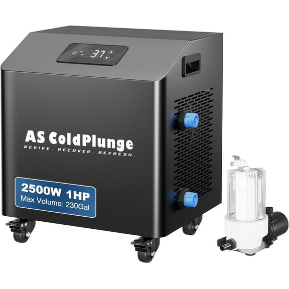 Ice Bath Water Chiller for Cold Plunge Tubs, 1HP Upgraded Cold Plunge Chiller with External Filter & Pump, Submersible Pump, Insulated Hoses, 110V Cooling Chiller for for Cold Therapy Recovery