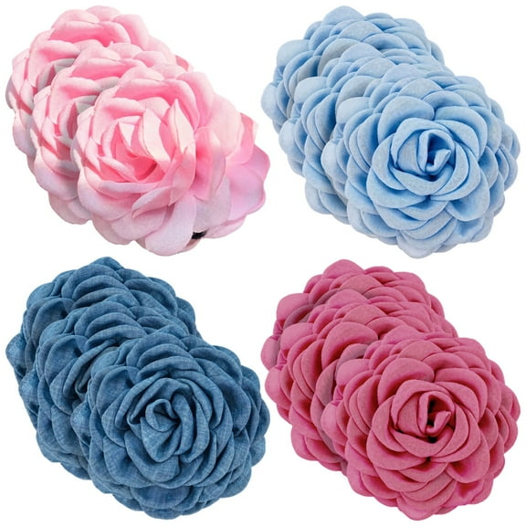 Rose Flower Claw Clip Set, 12 PCS Cloth Hair Clips, Large Floral Hair Accessories for Women and Girls, Secure Grip, Multiple Colors, Elegant Updo Holder for Thick or Thin Hair