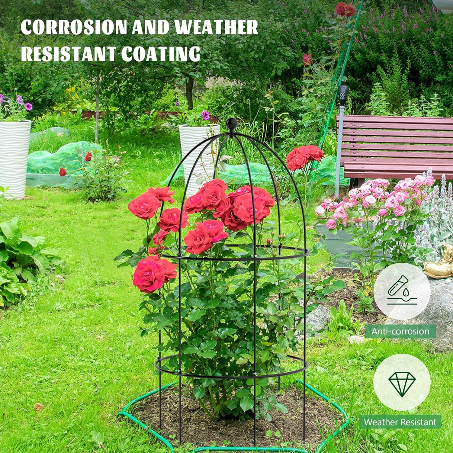Lilypelle Garden Trellis for Climbing Plants Outdoor, Tomato Cage Metal Obelisk Trellis Plant Trellis for Potted Plant, Flower Trellises Plant Cages Peony Cages Plant Support (Black, 3 Pack)
