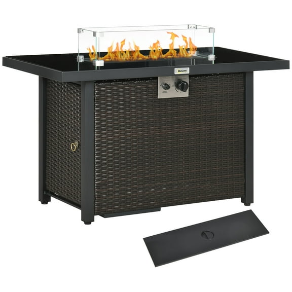 Outsunny Table de Foyer au Propane de 50 000 BTU avec Pare-Vent en Verre Café