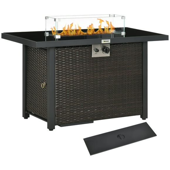 Outsunny 50,000 BTU Propane Fire Pit Table with Glass Wind Guard Coffee