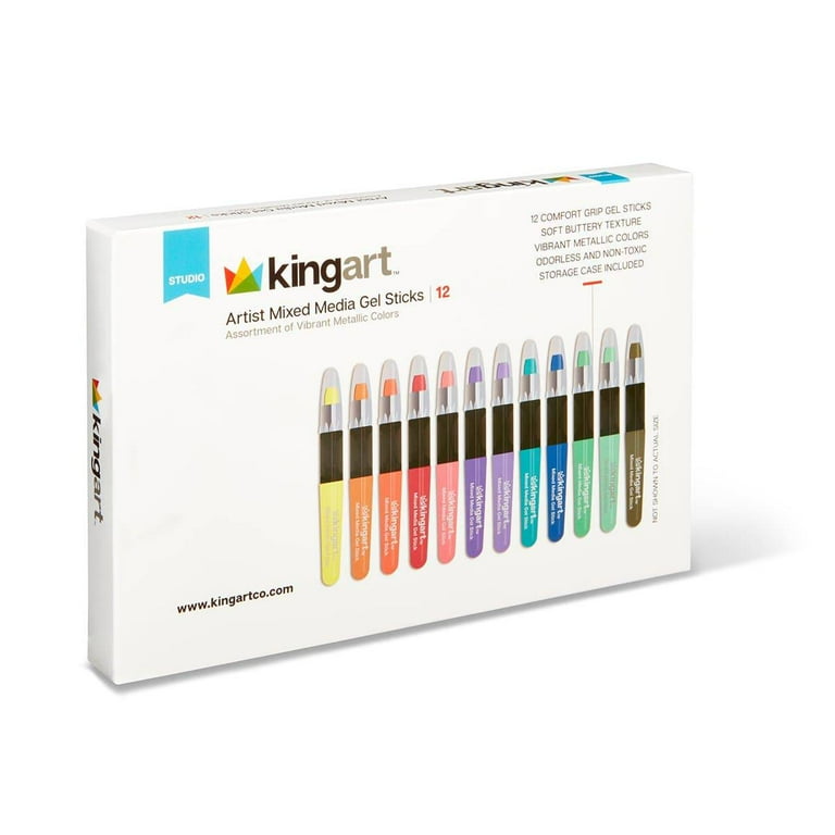 KINGART Mixed Media Gel Sticks, Set of 12 Metallic Colors