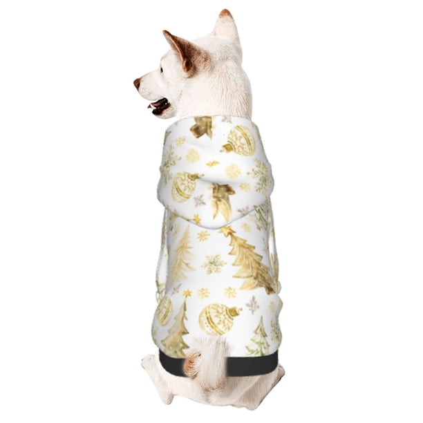 Fotbe Gold Christmas Tree Sudadera con Estampado para Perros Pequeños – Suéter con Capucha para Mascotas, Tela Suave de Forro Polar con Bolsillo-XX-Large