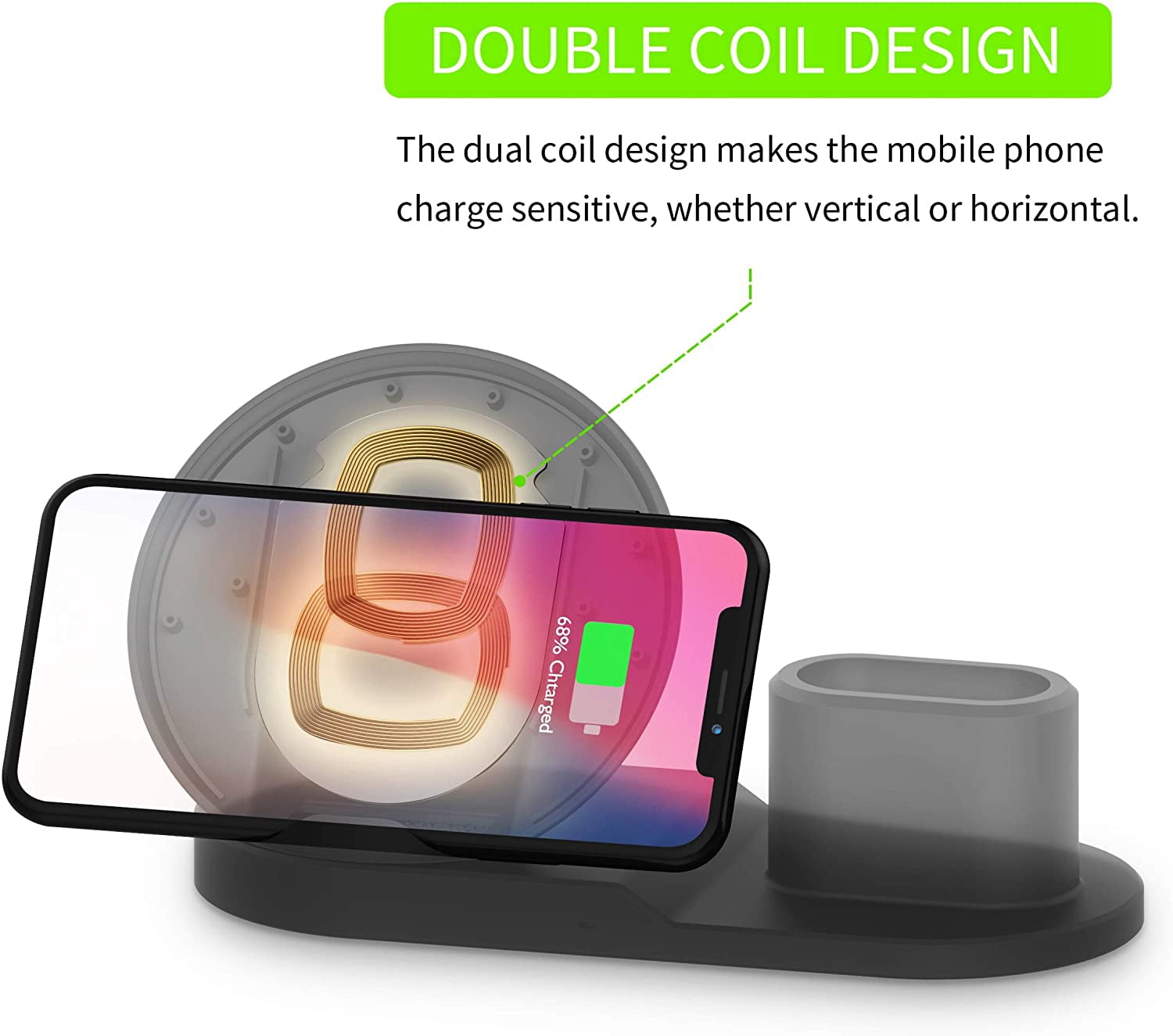 3 in 1 Wireless Charger for iPhone 11 Pro Max/Xs/XS/8P, Fast Wireless Charger for AirPod, Wireless Watch Charging Stand for iWatch 1/2/3/4/5,Black