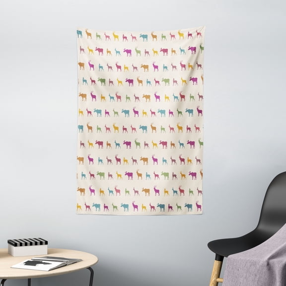 Deer Tapestry, Animals with Antlers Wildlife Pattern African Inspired Colorful Creature Silhouettes, Wall Hanging for Bedroom Living Room Dorm Decor, 40W X 60L Inches, Multicolor, by Ambesonne