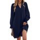 thumbnail image 1 of Vestido de cuello en V de las mujeres frente plisado largo mangas de soplo suelta piel agradable vestido de otoño para fechas fiestas trabajo azul oscuro XL, 1 of 6