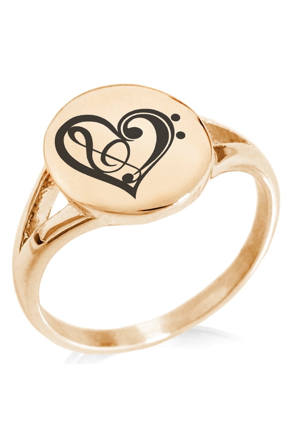Stainless Steel Treble Bass Clef Heart Minimalist Oval Top Polished Statement Ring