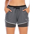 thumbnail image 3 of Women's 2 in 1 Running Shorts Workout Athletic Gym Yoga Shorts with Pockets, 3 of 8