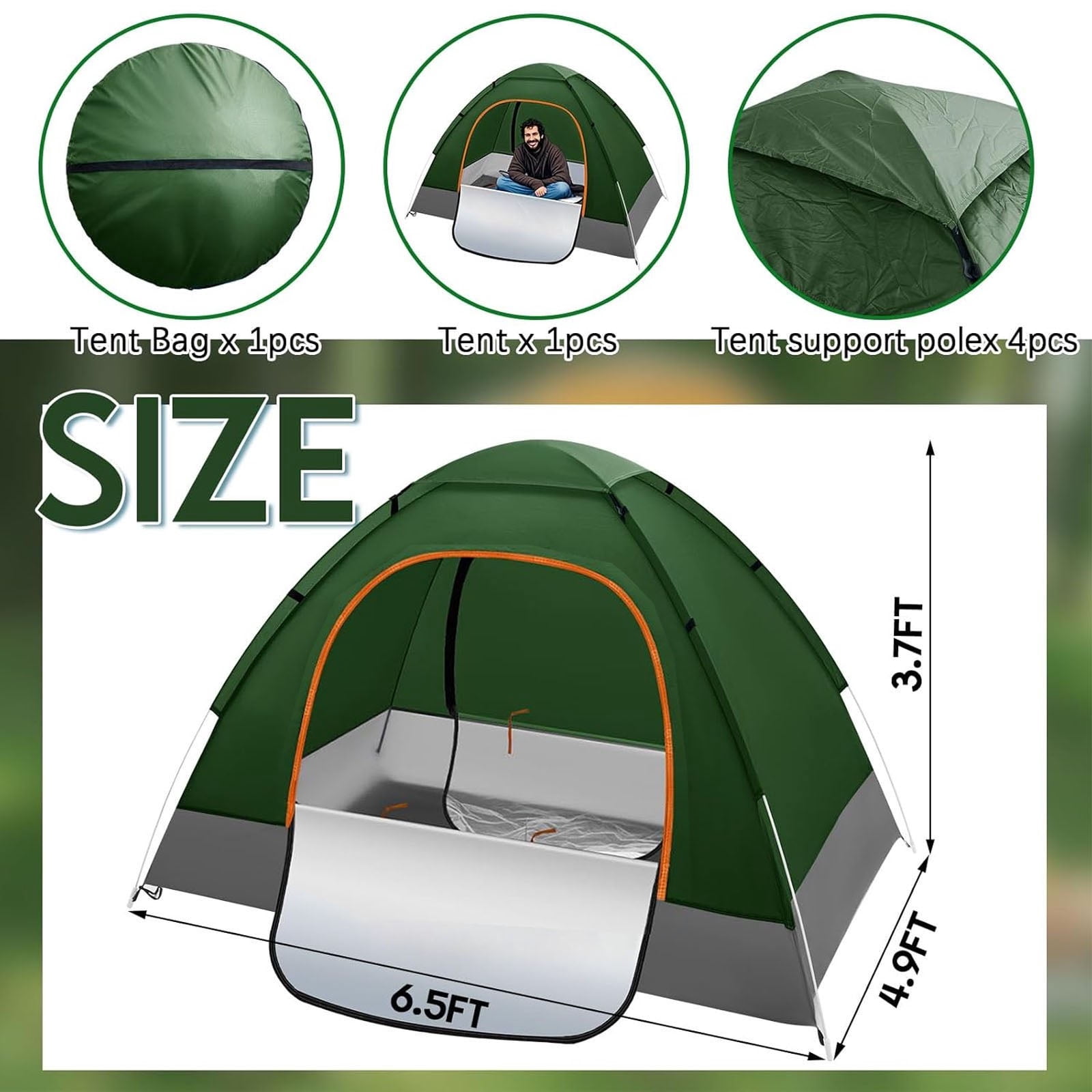 Outdoor Camping Tent, 1-2 Person Folding Pop up Tent, Easy Setup & UV Protection, Waterproof Lightweight Backpacking Dome Tents for Family, Hiking, Outdoor, Travel, Picnic, Green