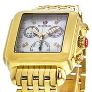 Michele Deco Mother of Pearl Diamond Dial Gold Tone Stainless Steel Womens Watch MWW06A000780