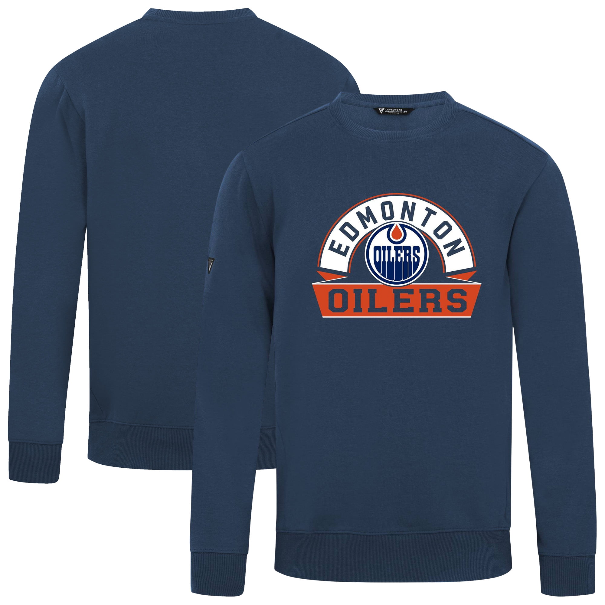 Men's Levelwear Navy Edmonton Oilers Zane Banner Arch Pullover Sweatshirt