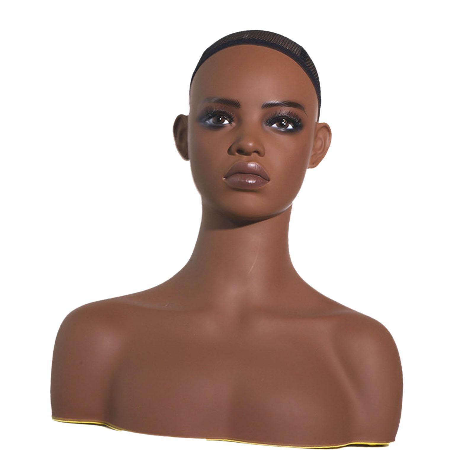 FITYLE Realistic Female Mannequin Head Hat Display Stand Holder Multipurpose Earring Holes with Shoulders Head for Jewelry Scarf