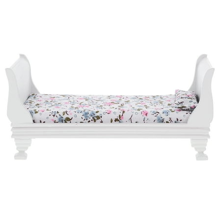 KALLORY Tiny Bed Furniture Dolls Wooden Bed White 1Set