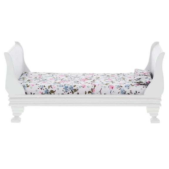 KALLORY Tiny Bed Furniture Dolls Wooden Bed White 1Set