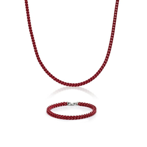 Stainless Steel Red Acrylic Thin Franco Boxed Set - 5 MM Wide, 24 Inches Length