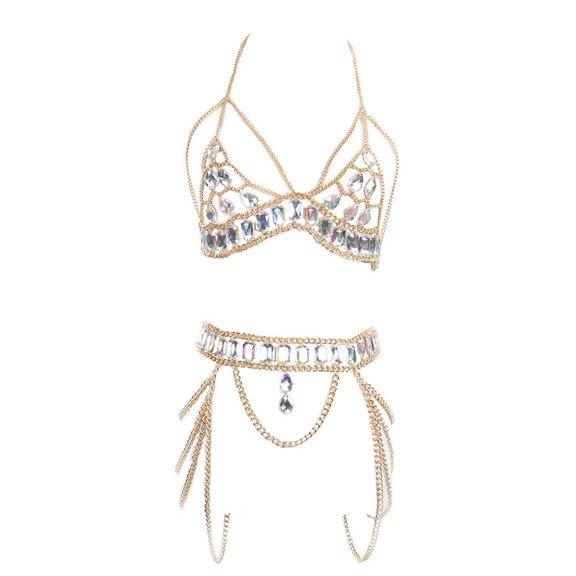 FVDPWYE Body Chain Shiny Chest Chain for Belly Dance Nightclub Halloween Rave Streetwear golden