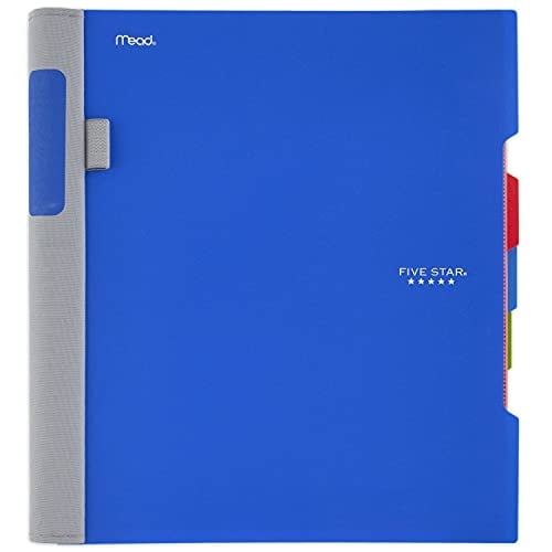 Cuad. espiral Five Star, 3 materias, papel rayado, 11"x8-1/2", 150 hojas, con protector y separadores, azul (73138)