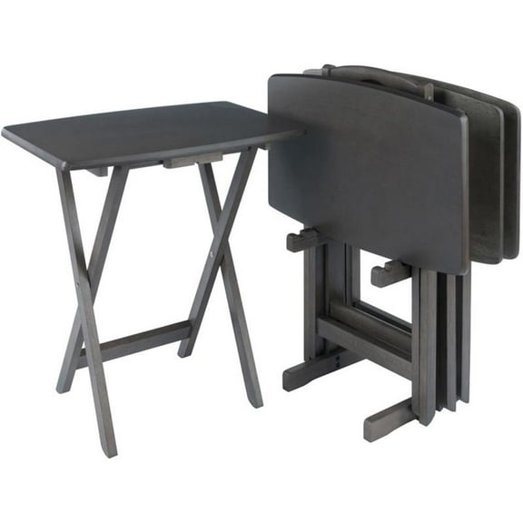 Pemberly Row 5-Piece Transitional Solid Wood Snack Table Set in Oyster Gray