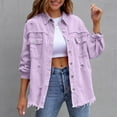 thumbnail image 5 of Womens Oversized Denim Jacket Retro Button Up Frayed Hem Jean Shacket Vintage Long Sleeve Loose Outerwear with Pockets, 5 of 6