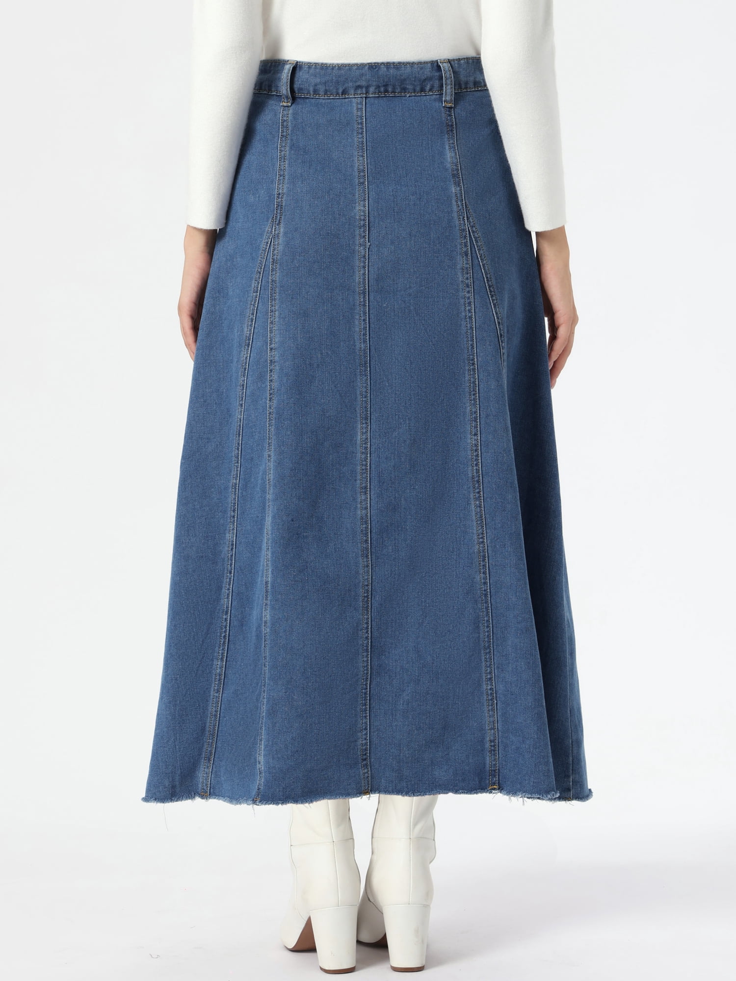 DARING DIVA Women's Denim Maxi Skirt High Waisted Flared Jean Skirts S Blue