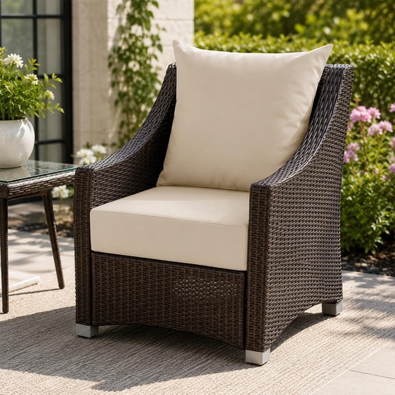 Outdoor Deep Seat Cushion Set, 24x24 Inch Water-Resistant & Fade-Resistant Outdoor Chair Cushions, Patio Furniture Cushions with Removable Cover for Patio Chair, Sofa, Beige (Set of 1)