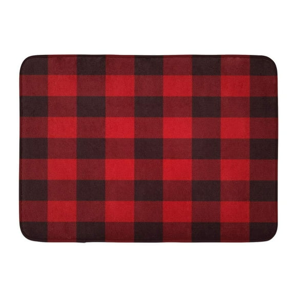 NUDECOR Motif à Carreaux Bûcheron Buffalo Rouge à Carreaux Flanelle Noire Petit Paillasson en Bois Tapis de Sol Tapis de Bain 23.6x15.7 Pouces