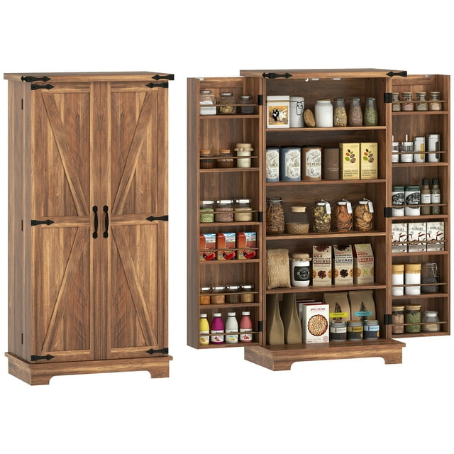 HOMCOM Armoire de Garde-Manger de Cuisine avec Tablettes Ajustables Armoire de Rangement Brun