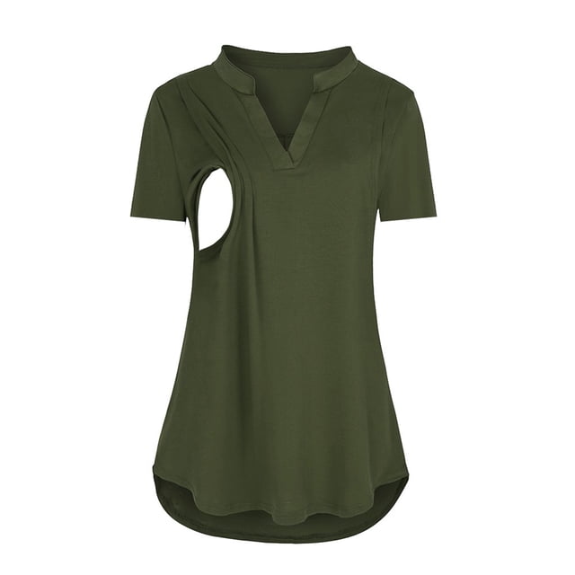 Icvfdpl Women Maternity Shirt Summer Short Sleeve V Neck Plaid Print Tops For Breastfeeding Nursing Blouse Pregnancy Skin-Friendly M