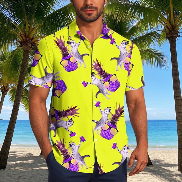 Blusa y camisa de manga corta con cuello vuelto para hombre, blusa informal de moda con botones estampados, blusa de manga corta con cuello vuelto, blusa de poliéster para hombre