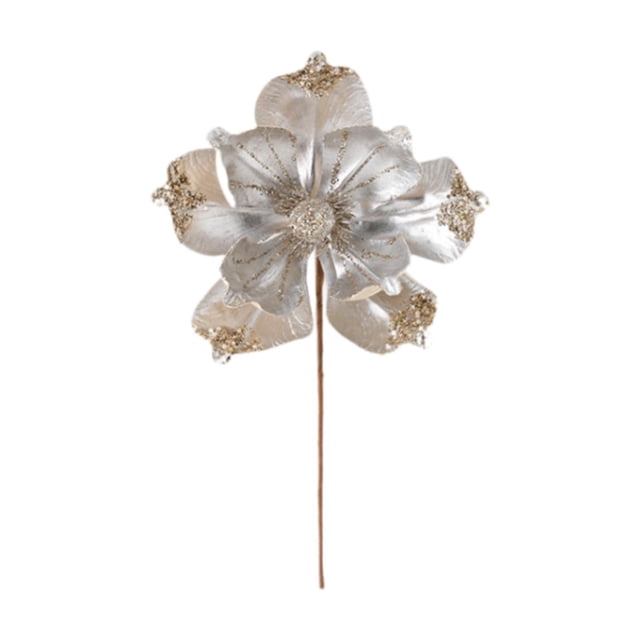 Decoración navideña de flor de Pascua artificial con tallo para interior y exterior. Champán