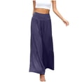 thumbnail image 1 of Bigersell Women's Bootcut Pant Full Length Pants Women's Fashion Casual High Waist Elastic Waist Solid Color Ruffle Wide Leg Long Pants Solid Blue Pant for Ladies, 1 of 5