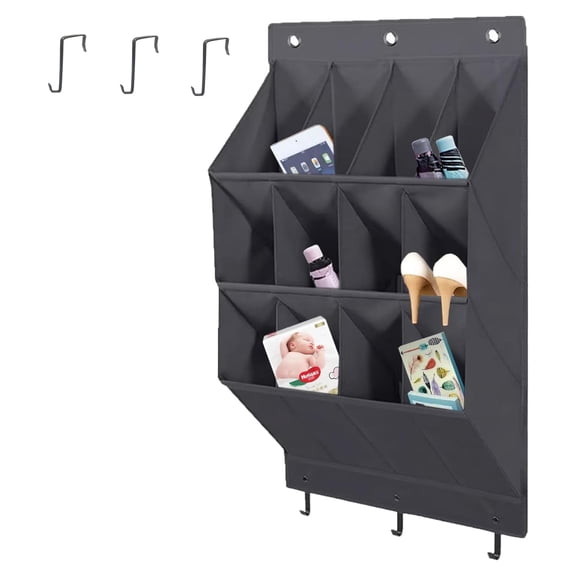 Over the Door Shoe Organizer, 12 Large Deep Pockets Hanging Shoe Storage Rack for Back of Door, Shoe Door Organizer with Hooks for Closet, Bedroom, Black