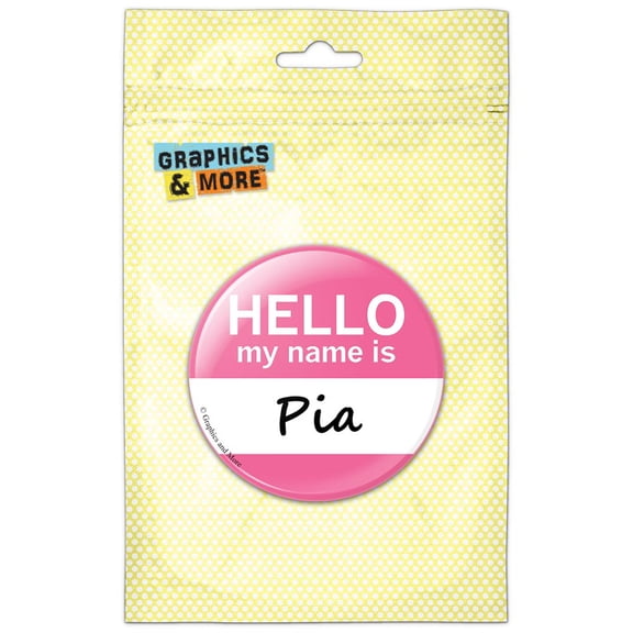 Pia Hello My Name Is Pinback Button Pin Badge