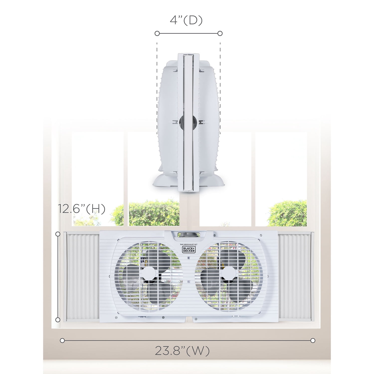 BLACK+DECKER BFW9M 9-In. 2-Speed Twin Window Fan with Adjustable Side Panels, White, BFW9M