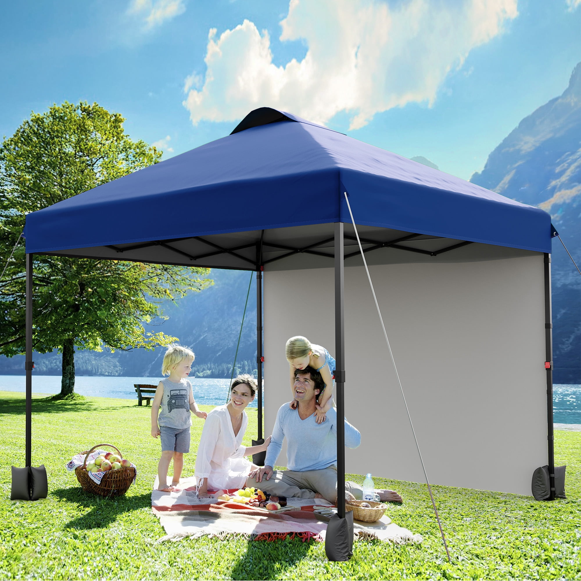 10x10 Pop Up Canopy Tent with 1 Removable Sidewall, Heavy Duty Commercial Instant Shelter with One-Person Setup, 100 Sq Ft Shade for Outdoor Events, Camping, Farmers Market