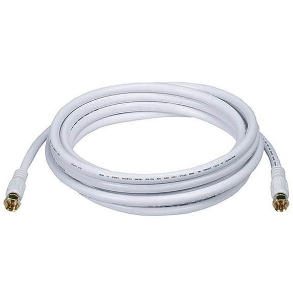 Monoprice Video Cable - 10 Feet - White | RG6 Quad Shield CL2 Coaxial Cable with F Type Connector