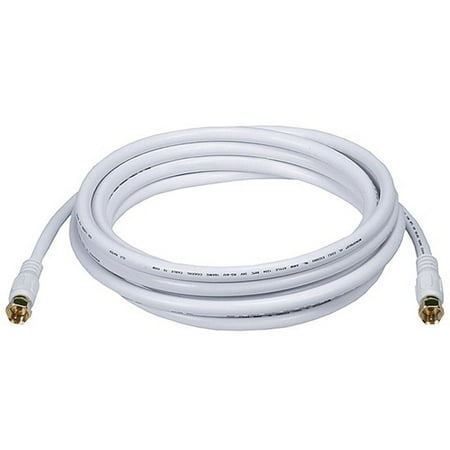 Monoprice F Connector Monoprice 10ft RG6 (18AWG) 75Ohm, Quad Shield, CL2 Coaxial Cable with F Type Connector - White ()
