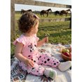 thumbnail image 6 of Cenuakty Baby Girl Cow Outfit Cartoon Animal Flying Sleeve Romper Bow Pants with Headband 3 Piece Summer Set, 6 of 9