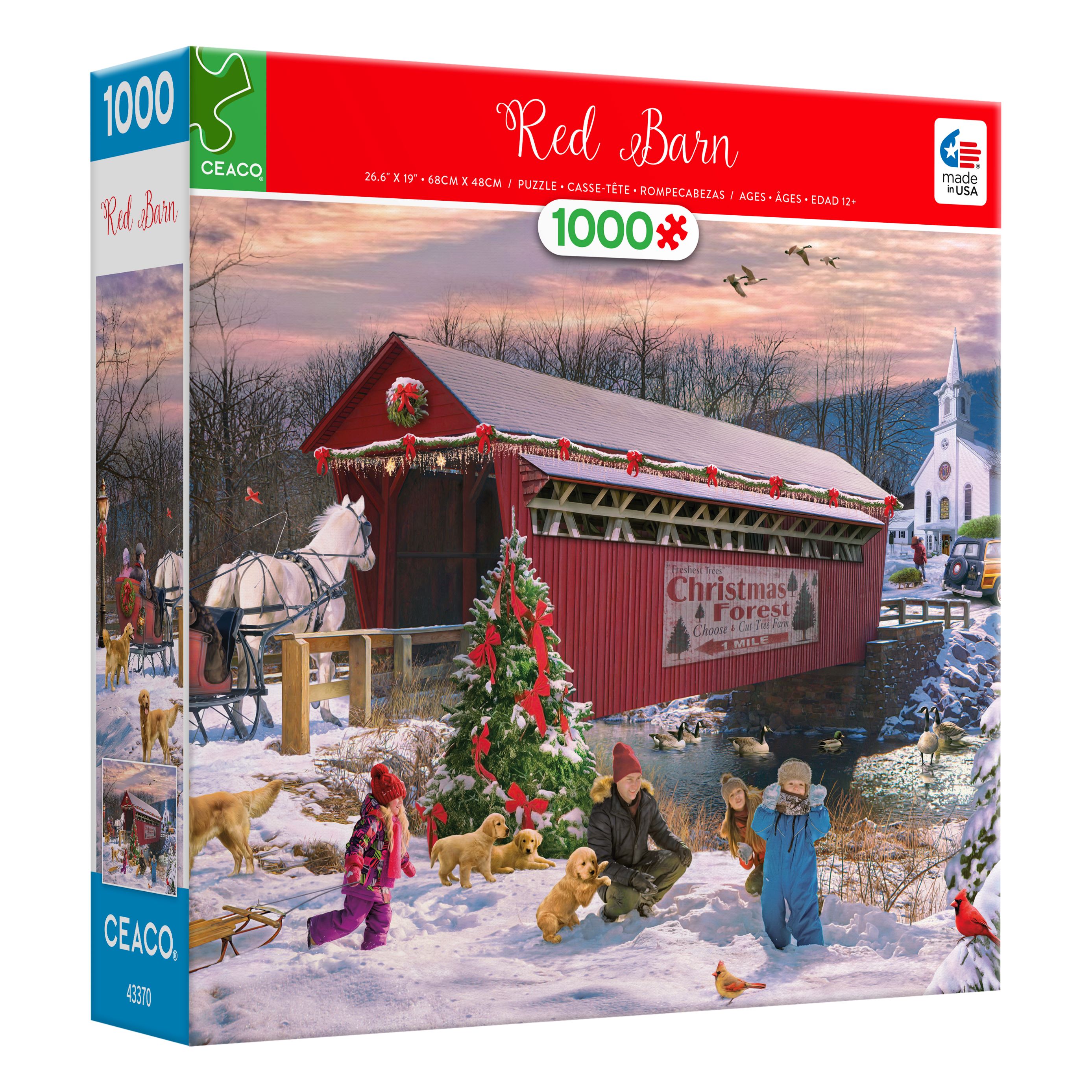 Ceaco 1000-Piece Classic Christmas Red Barn Interlocking Jigsaw Puzzle
