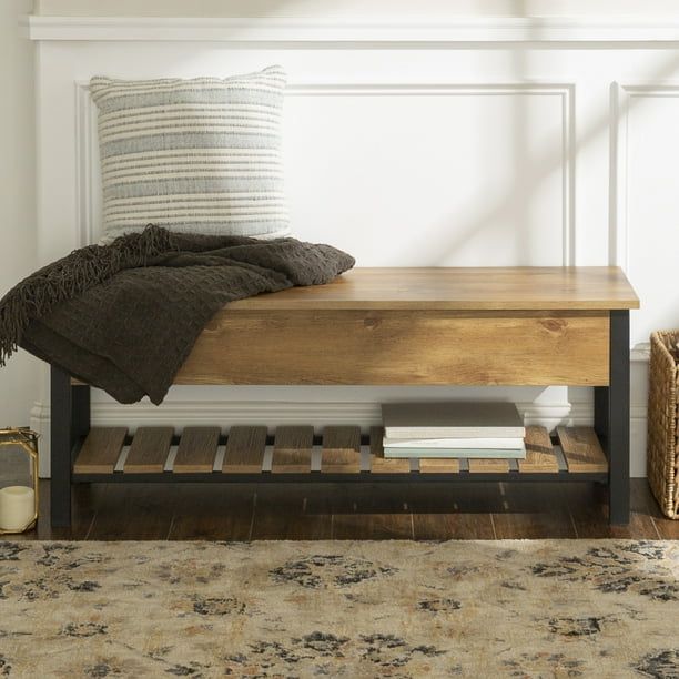 Manor Park Modern Farmhouse Storage Bench With Shoe Shelf Barnwood Walmart Com Walmart Com