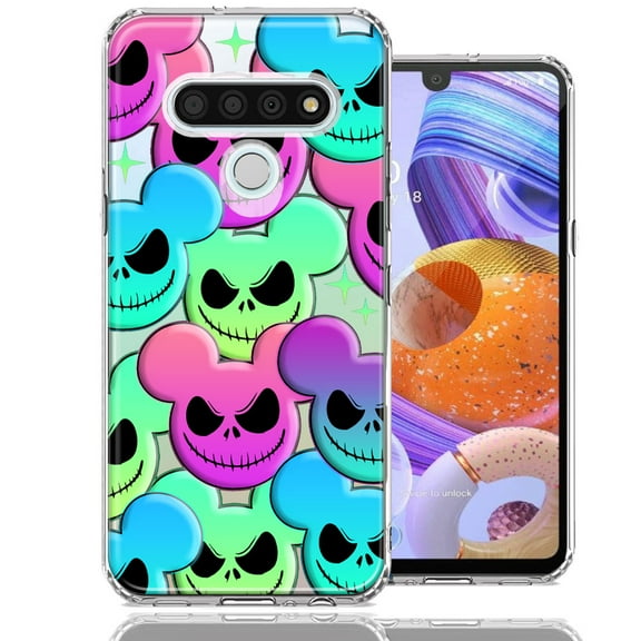MUNDAZE LG Stylo 6 Bright Rainbow Nightmare Skulls Spooky Season Halloween Design Double Layer Phone Case Cover