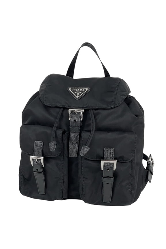 Pre-Owned Prada PRADA Backpack with Logo Plate, Nylon, Nero (Black) 1BZ677, Women's
