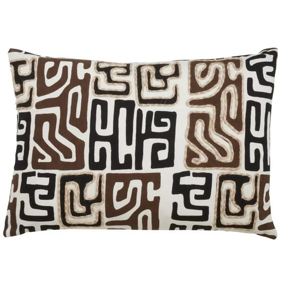 Fennco Styles Kuba Cloth Textile Design 100% Cotton Decorative Throw Pillow Cover & Insert 14 x 20 Inch - Black Multi